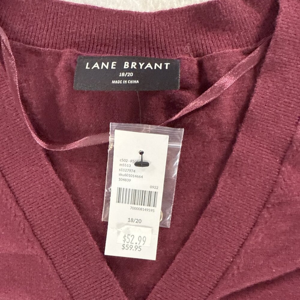 Lane Bryant Sweater Womens‎ 18/20 Maroon V-NECK Long Sleeve Retails $60.00 NWT - Picture 4 of 11